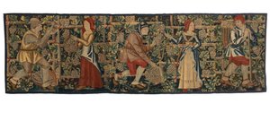Vintagers'ı tasvir eden duvar halısı parçası, muhtemelen Tournai'den, c.1460-70 (yün) by Belgian School