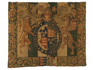 Edward VI'nın Kraliyet Arması ve le Grys'in Arması'nın bulunduğu duvar halısı, muhtemelen Enghien, Flanders, Belçika'da yapılmıştır, c.1547-53 (yün) by Belgian School