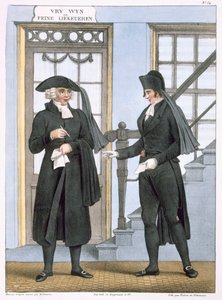 Amsterdam'ın cenaze görevlileri, Villeneuve tarafından kazınmış 'Hollanda Krallığı'nın Kuzey Eyaletlerinin Kostüm Koleksiyonları'ndan bir çizim, 1828 by Bendrik Greeven
