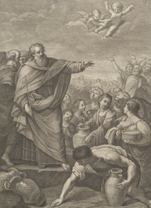 Musa, gökten düşerken man toplayan İsraillilerle birlikte, iki melek ab..., 1776 by Benedetto Eredi