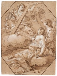 The Ecstasy of Saint Mary Magdalene, c.1715-19 (kahverengi astarlı kalem ve mürekkep, beyazla güçlendirilmiş, serilmiş kağıt üzerine kahverengi mürekkepten sekizgen çerçeveleme çizgileri ile)