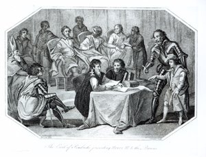 The Earl of Pembroke Presenting Henry III (1207-72) to the Barons, 1216 engraved by Saunders   by Benezach