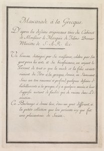 Yunan Maskeli Balosu: Başlık Sayfası Plakası 1, 1771.