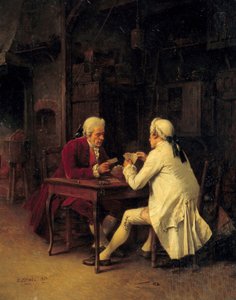 Eugene Fichel (1826-1895) 1863 Sun tarafından Kart Oyuncuları Boyama. 0,27x0,22 m