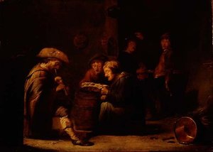 İki şarkıcı ve bir gaydacı (panel) ile taverna iç by Benjamin Gerritsz. Cuyp