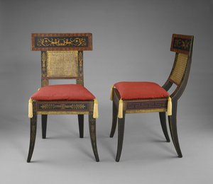 Bir Çift Yan Sandalye, c. 1808 (jessolu, boyalı ve yaldızlı sarı kavak, meşe, akçaağaç ve kamışlı doğu beyaz çamı)