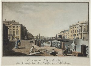 Saint Petersburg'daki Yeşil Köprü'nün görünümü - Benjamin Paterssen (1748-1815). Gravür, sulu boya, 1808'den sonra. Saint Petersburg Devlet Tarihi Müzesi