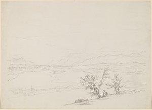 Bir Vadi Manzaralı Ağaçların Yanında Oturmuş Bir Çiftin Olduğu Bir Alp Manzarası by Benjamin West