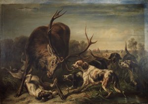 Köpekler tarafından yakalanan geyik by Benno Raffael Adam