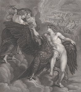 Ganymede, bir kartala yaslanmış, kupayı Hebe