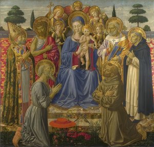 Madonna ve Çocuk melekler ve azizlerle çevrili. 1461-62