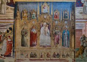 Meryem Ana ve Çocuk, Padua S. Anthony, St. Jerome, St. John ve Toulouse St. Louis, St. Jerome Şapeli ile sahte bir poliptik by Benozzo di Lese di Sandro Gozzoli