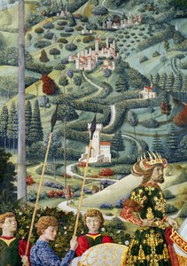 Fantastik manzara, şapeldeki Magi döngüsünün Yolculuğu'ndan detay, c.1460