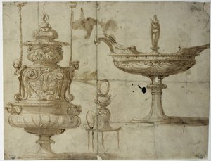 Gümüş eşyalar için çalışma (Çizim by Benvenuto Cellini