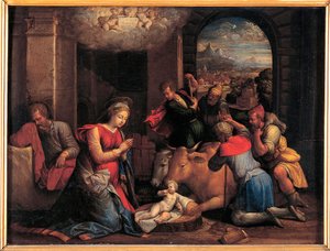 Çobanların Hayranlığı - Tablo Benvenuto Tisi da Garofalo (Il Garolafo) (1481-1559), ahşap üzerine yağlı boya, 41.5x55 cm