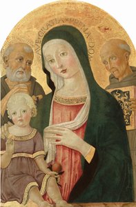 Madonna ve Sienalı Aziz Jerome ve Aziz Bernardino ile Çocuk by Benvenuto di Giovanni