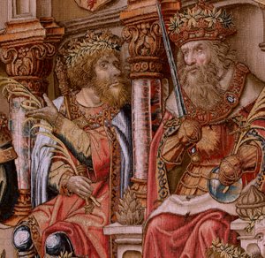 Flaman halısı. Seri Onur. Onur (El Onur). Serinin ikinci halısı. Bernard van Orley ve Jan Gossaert (Mabuse) çevresinden Model Karikatürcüler. Pieter van Aelst, Brüksel imalatı. Ca 1550. Kumaş Altın, gümüş, ipek ve yün. by Bernaert van (circle of) Orley