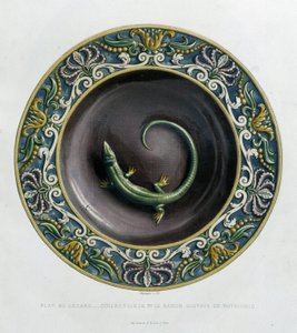 Plate au kertenkele - Plet céramique, C. Delange ve C. Borneman, Paris tarafından “” Bernard Palissy'nin çalışması” içinde by Bernard (after) Palissy
