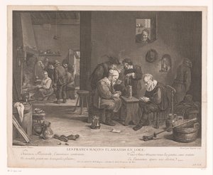 Kart oyun figürleri ile Inn iç Les Francs Maçons Flamands en Loge (nesne üzerindeki başlık) by Bernard François Lépicié