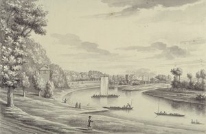 Uzakta Hampton Court Feribotu ve Hampton Kilisesi