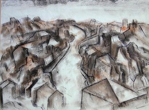 Sessiz Bir Sokak (mavi mürekkeple renkli tebeşirle yıkama) by Bernard Meninsky