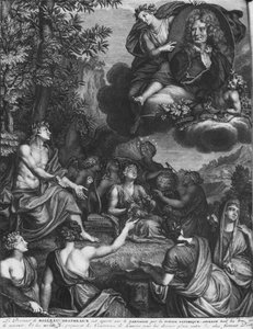 Boileau-Despreaux olarak bilinen, Boileau'nun zaferi olarak bilinen Nicolas Boileau'nun 'Oeuvres' eserinin ön yüzü, 1718'de Amsterdam'da yayınlandı by Bernard Picart