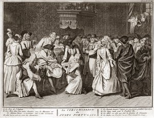 Yahudilik: Yahudi Portekiz toplumunda sünnet töreni “” Dünyanın tüm halklarının törenleri ve dini geleneklerinin çizimi” nden gravür Bernard Picart (1723-1743) 1819 Özel koleksiyon by Bernard Picart