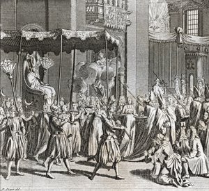 Papalığın Resmi Açılışı: Bir kumaşın yakılması) Bernard Picart (1723-1743) 1819 Özel koleksiyon by Bernard Picart