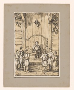 Ahşap bir kapının önünde çocuklar by Bernard Willem Wierink