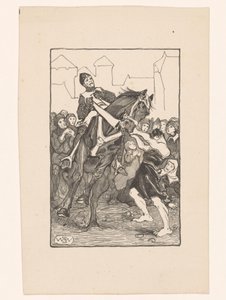 Adam vahşi atı kalabalık meydanda tutuyor. by Bernard Willem Wierink