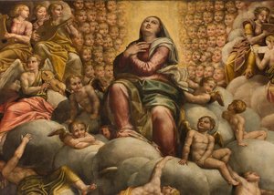 Apsis, Altarpiece by Bernardino Gatti, Il Sojaro adlı, Giovanni Battista Trotti tarafından tamamlanan, IL Malosso, Meryem