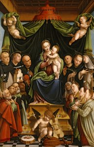 Madonna ve Çocuk Azizler ve Bağışçılarla Taht Edildi