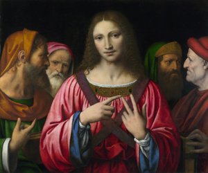 ""İsa ve yasanın doktorları"" Bernardino Luini (1481-1532), yaklaşık 1515-1530 Dim 72,4x85,7 cm Londra, Ulusal Galeri - Luini, Bernardino (yaklaşık 1480-1532) İsa Doktorlar Arasında Ahşap üzerine yağlı boya c. 1520 Ulusal Galeri, Londra 72.4x85,7 by Bernardino Luini