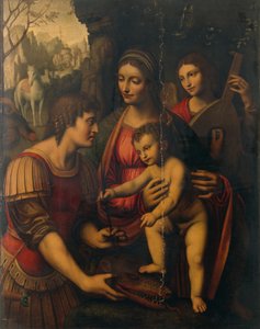 Aziz George ve bir melek ile Madonna ve Çocuk (panelde yağlı boya) by Bernardino Luini