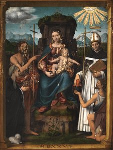 Bakire ve Çocuk, Vaftizci Yahya, Aziz Antoninus, Kadın Bağışçı ve Dilenci ile Enthroned, 1526 by Bernardino Luini