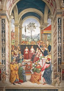 İtalya, Siena, Katedral, Piccolomini Kütüphanesi, Pius II, Türklere karşı Haçlı Seferi planlamak için düzenlenen diyet için Mantova