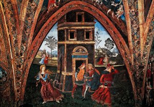 Aziz Barbara Şehitliği, Bernardino Pinturicchio (yaklaşık 1452-1513), fresk, Azizler Salonu, Borgia Apartmanları, Apostolik Sarayı, Vatikan, İtalya. by Bernardino di Betto Pinturicchio