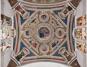 Bakirenin Taç Giymesi “” Dört Evangelist” “Sibiller” ve “Kilisenin Doktorları””” Pinturicchio (Bernardino di Betto) tarafından yapılan koro kasası (1454-1513) - 1508-1510 Bazilikası Santa Maria del Popolo (Santa Maria del Pop Kilisesi) by Bernardino di Betto Pinturicchio