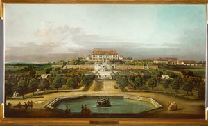 Schlosshof Kalesi bahçeden görülüyor (tuval üzerine yağlıboya) by Bernardo Bellotto