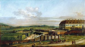 Kuzeyden görülen Schlosshof Kalesi, 1758 ve 1761 yılları arasında by Bernardo Bellotto