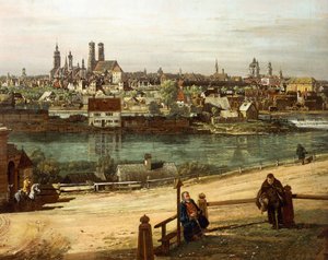 Ortasında Isar nehri bulunan Haidhausen'den Münih manzarası, detay by Bernardo Bellotto