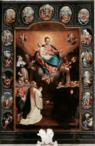 Çocuklu Bakire ve tespihin gizemleri - Bernardo Castello (1557-1629) (ortada) ve Paolo Gerolamo Piola (1666-1724) tarafından yapılan tablo Santa Margherita Ligure, Santa Margherita Kilisesi İtalya