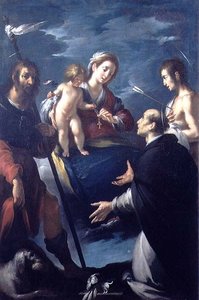 Aziz Roch, Aziz Dominic ve Aziz Sebastian ile Tesbih Madonna by Bernardo Strozzi
