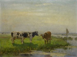 Çayırdaki İnekler (tuval üzerine yağlıboya) by Bernardus Antonie van Beek