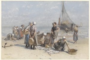 Scheveningen'de Sahilde Balık Kadınları Scheveningen sahilinde balıkçı kadınları