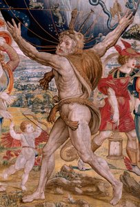 Flaman halısı. Seri Küreler. Gök küresini destekleyen Herkül (Hércules sostiene la esfera celeste). Serinin ilk halısı. Model Barend van Orley veya Pieter Coecke van Aelst. 1525-1530. Joris Vezeleer (Georg Wezeler) imalatı?,