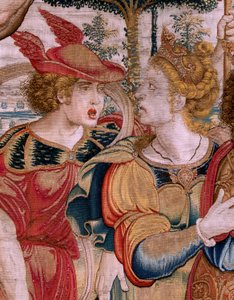 Flaman halısı. Seri Küreler. Gök küresini destekleyen Herkül (Hércules sostiene la esfera celeste). Serinin ilk halısı. Model Barend van Orley veya Pieter Coecke van Aelst. 1525-1530. Joris Vezeleer (Georg Wezeler) imalatı?,