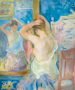 Aynanın önünde, c. 1890 (tuval üzerine yağlı boya) by Berthe Morisot