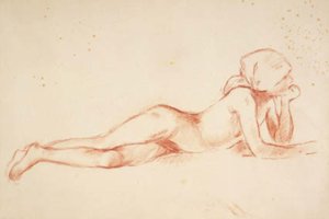 Başının etrafında eşarp ile yalan, çıplak genç kız by Berthe Morisot