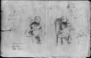 Oyuncak Bebekli Küçük Kız için Çalışmalar, 1884 (kağıt üzerinde siyah kurşun) by Berthe Morisot